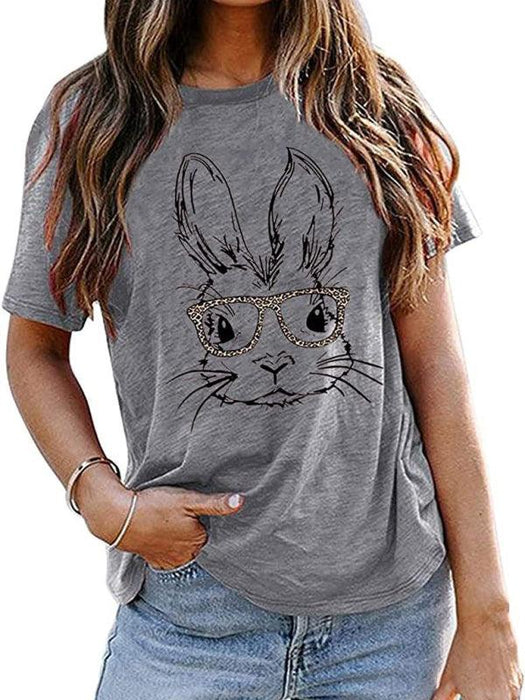 Leopard Print Rabbit Graphic Tee - Stylish Women's Top for Effortless Elegance