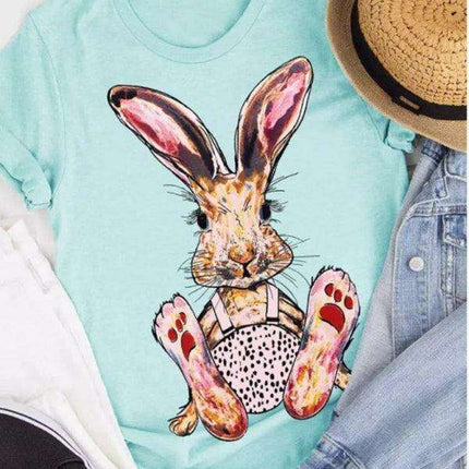 Leopard Print Bunny Graphic T-Shirt - Stylish Women's Casual Wear for Everyday Elegance