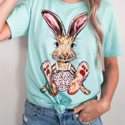 Leopard Print Bunny Graphic T-Shirt - Stylish Women's Casual Wear for Everyday Elegance