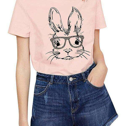 Leopard Print Bunny Graphic T-Shirt - Stylish Women's Casual Wear for Everyday Elegance
