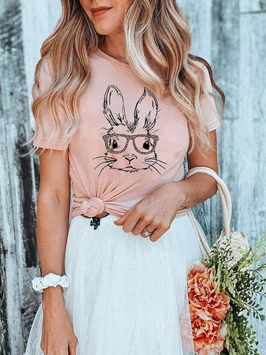 Leopard Print Rabbit Graphic Tee - Stylish Women's Top for Effortless Elegance