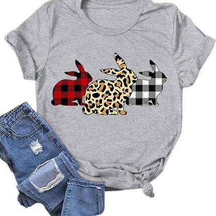 Leopard Print Bunny Graphic T-Shirt - Stylish Women's Casual Wear for Everyday Elegance