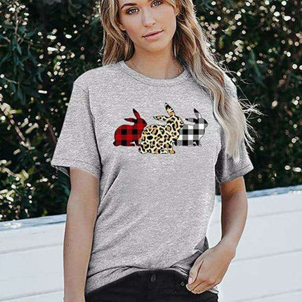 Leopard Print Bunny Graphic T-Shirt - Stylish Women's Casual Wear for Everyday Elegance