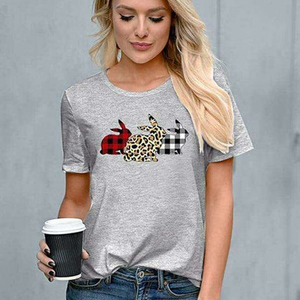 Leopard Print Bunny Graphic T-Shirt - Stylish Women's Casual Wear for Everyday Elegance