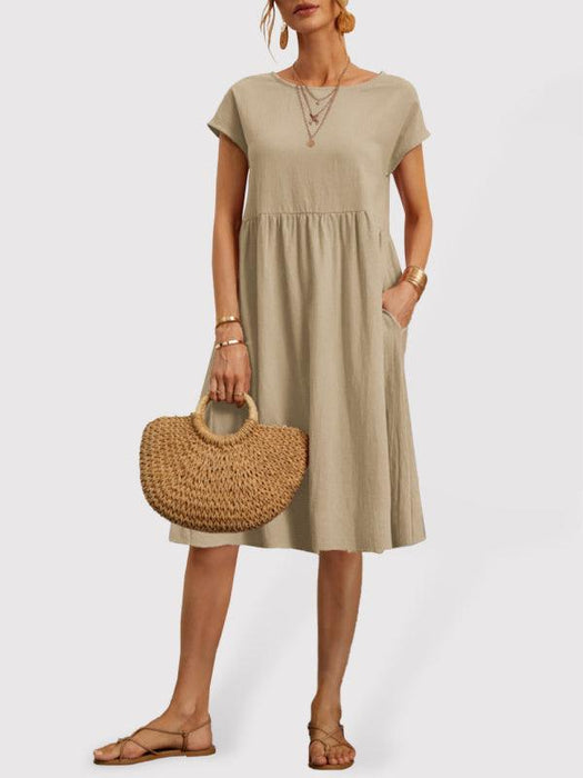 Jakoto | Women's Chic Solid Cotton and Linen A-Line Skirt Dress