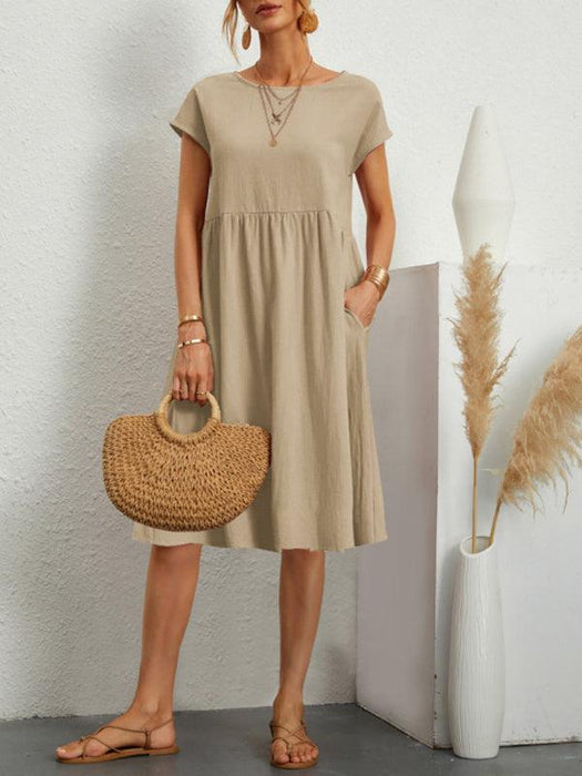 Jakoto | Women's Solid Color Cotton and Linen A-Line Skirt Dress