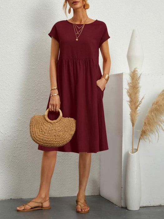 Jakoto | Women's Solid Color Cotton and Linen A-Line Skirt Dress