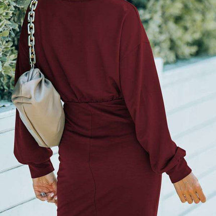 Sophisticated High Waist Knit Dress with Dramatic Balloon Sleeves