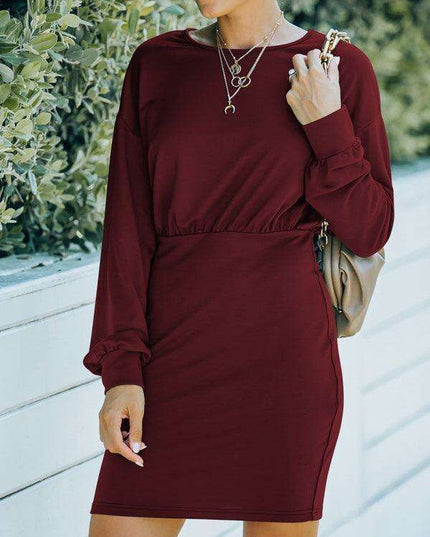 Sophisticated High Waist Knit Dress with Dramatic Balloon Sleeves