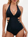 Strappy V-Neck Cut Out One Piece Swimsuit for Women