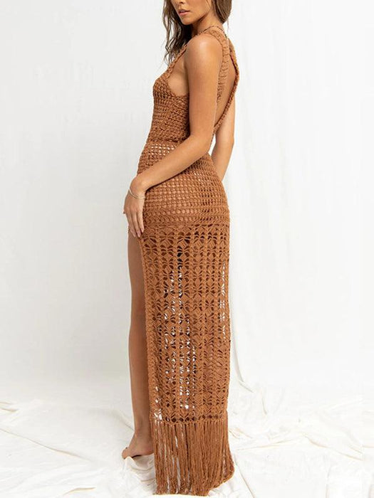 Boho-Chic Sleeveless Swim Cover-Up with Unique Design for Women