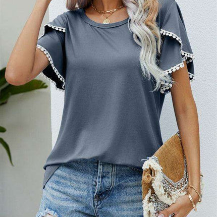 Elegant Floral Chiffon Blouse with Flowing Sleeves for Women