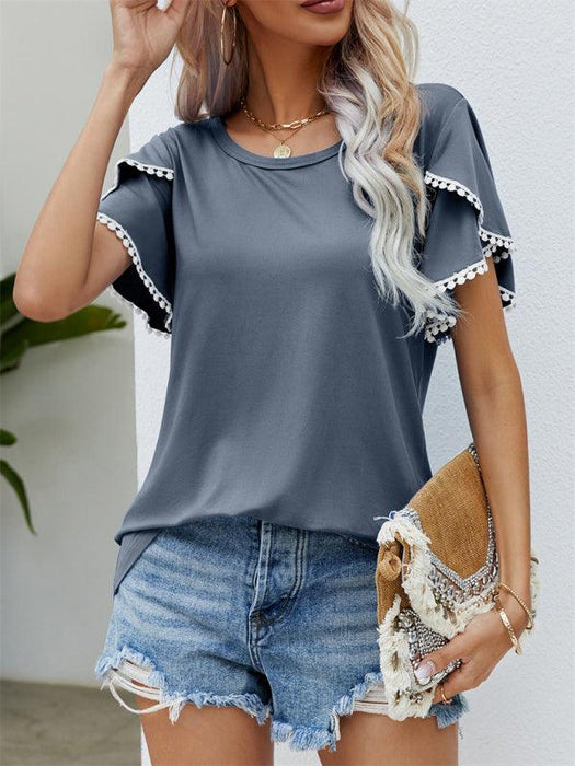 Petal-Embellished Chiffon Top with Flowy Sleeves for Women