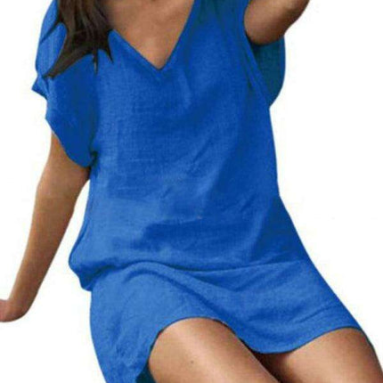 Vibrant Cotton Linen V-Neck Dress for Effortless Elegance