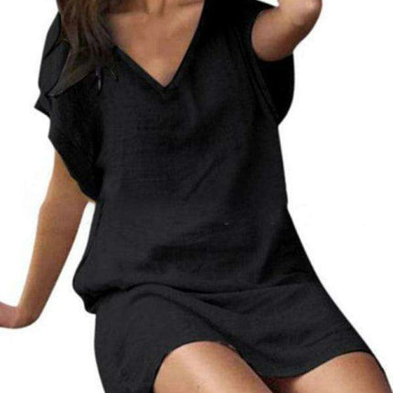 Vibrant Cotton Linen V-Neck Dress for Effortless Elegance