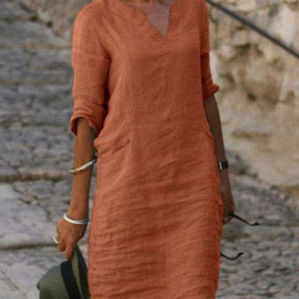 Chic and Comfortable Solid Linen Tunic Dress for Spring-Summer