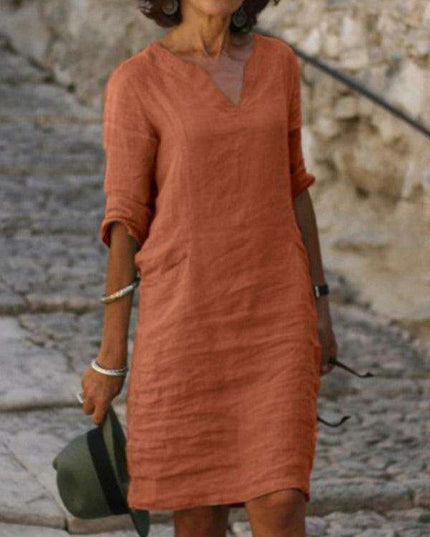 Chic and Comfortable Solid Linen Tunic Dress for Spring-Summer