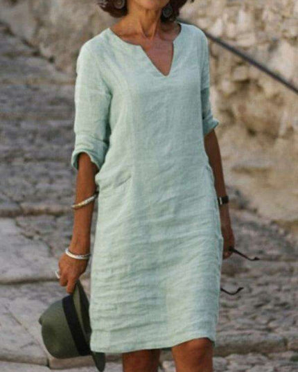 Chic and Comfortable Solid Linen Tunic Dress for Spring-Summer