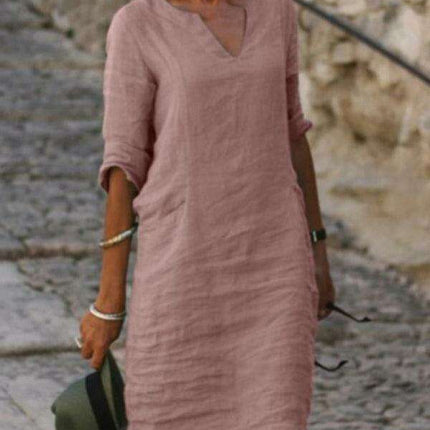 Chic and Comfortable Solid Linen Tunic Dress for Spring-Summer