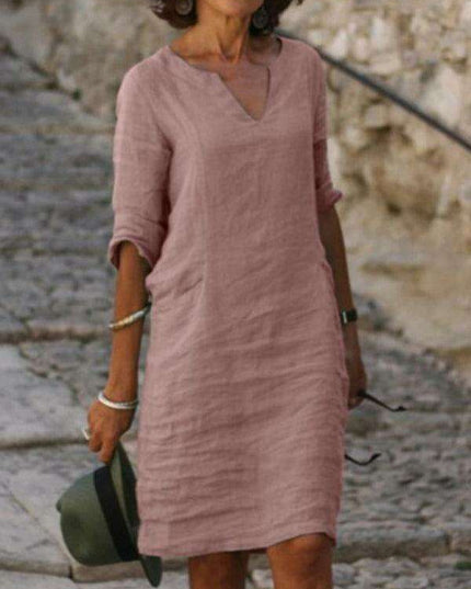 Chic and Comfortable Solid Linen Tunic Dress for Spring-Summer