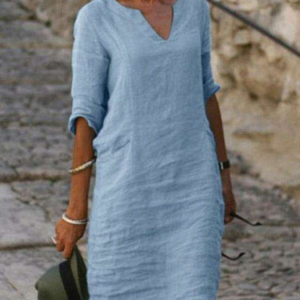 Chic and Comfortable Solid Linen Tunic Dress for Spring-Summer