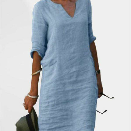 Chic and Comfortable Solid Linen Tunic Dress for Spring-Summer