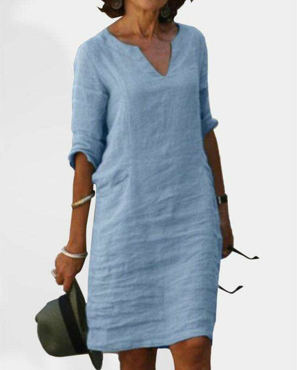 Chic and Comfortable Solid Linen Tunic Dress for Spring-Summer