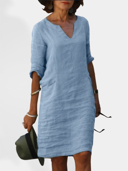 Solid Color Linen Tunic Dress - Casual Chic Comfort for Spring-Summer