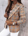 Jakoto Women's Plaid Cotton and Linen Double Breasted Blazer with Relaxed Dropped Shoulder Sleeves - Spring-Summer Chic
