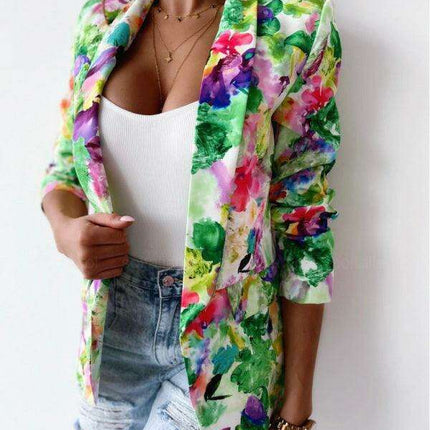 Chic Floral Print Open Front Blazer for Women - Stylish All-Season Outerwear