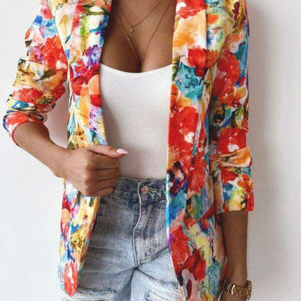 Chic Floral Print Open Front Blazer for Women - Stylish All-Season Outerwear