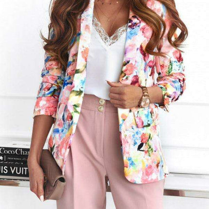 Chic Floral Print Open Front Blazer for Women - Stylish All-Season Outerwear