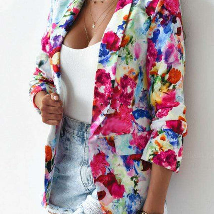 Chic Floral Print Open Front Blazer for Women - Stylish All-Season Outerwear
