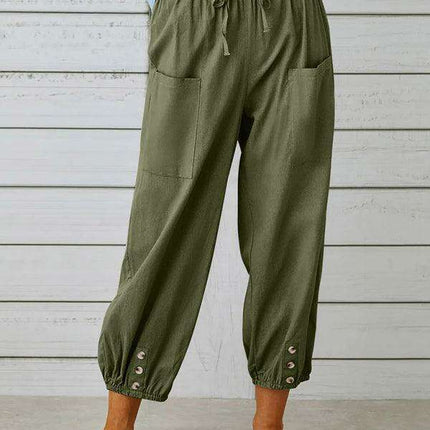 Chic High-Waisted Cotton-Linen Wide Leg Trousers for Women - Effortless Elegance