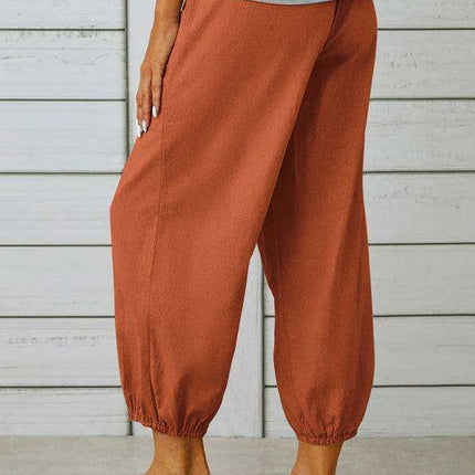 Chic High-Waisted Cotton-Linen Wide Leg Trousers for Women - Effortless Elegance