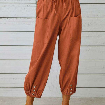 Chic High-Waisted Cotton-Linen Wide Leg Trousers for Women - Effortless Elegance