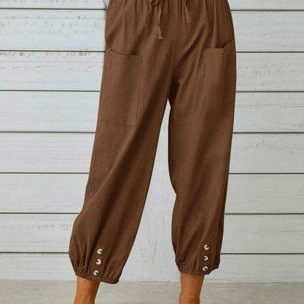 Chic High-Waisted Cotton-Linen Wide Leg Trousers for Women - Effortless Elegance