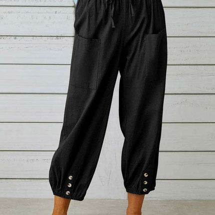 Chic High-Waisted Cotton-Linen Wide Leg Trousers for Women - Effortless Elegance
