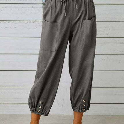 Chic High-Waisted Cotton-Linen Wide Leg Trousers for Women - Effortless Elegance