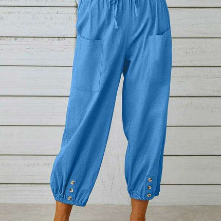 Chic High-Waisted Cotton-Linen Wide Leg Trousers for Women - Effortless Elegance