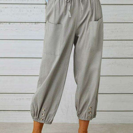 Chic High-Waisted Cotton-Linen Wide Leg Trousers for Women - Effortless Elegance