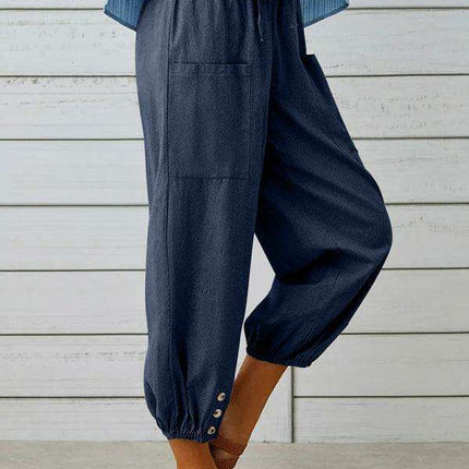 Chic High-Waisted Cotton-Linen Wide Leg Trousers for Women - Effortless Elegance