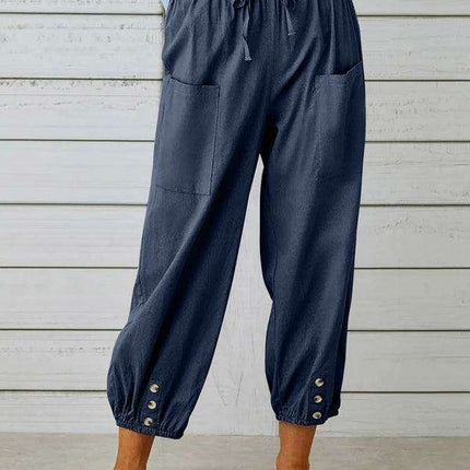 Chic High-Waisted Cotton-Linen Wide Leg Trousers for Women - Effortless Elegance