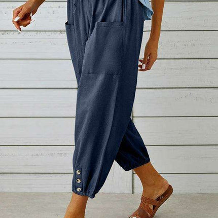 Chic High-Waisted Cotton-Linen Wide Leg Trousers for Women - Effortless Elegance
