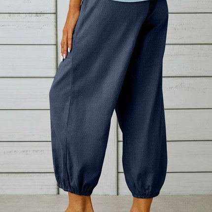 Chic High-Waisted Cotton-Linen Wide Leg Trousers for Women - Effortless Elegance