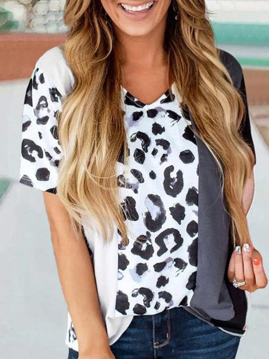 Leopard Print and Color Block Drop Sleeve Tee - Women's Statement Fashion Piece