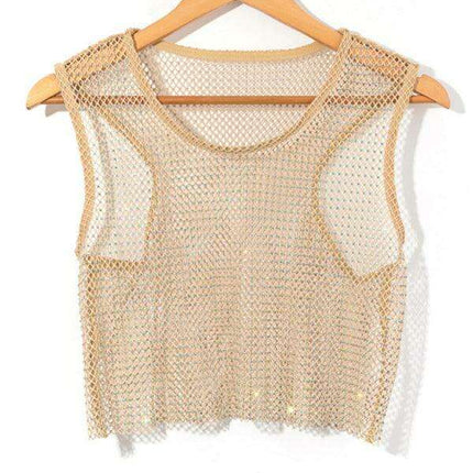 Rhinestone-Studded Sheer Mesh Crop Top