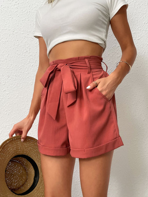 Solid Color Tie-Waist Knit Shorts with Pockets - Women's Summer Essential