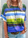Colorful Rainbow Striped Polyester Tee for Women with Short Sleeves