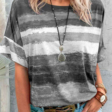 Colorful Striped Casual Tee with Relaxed Dropped Shoulders for Women
